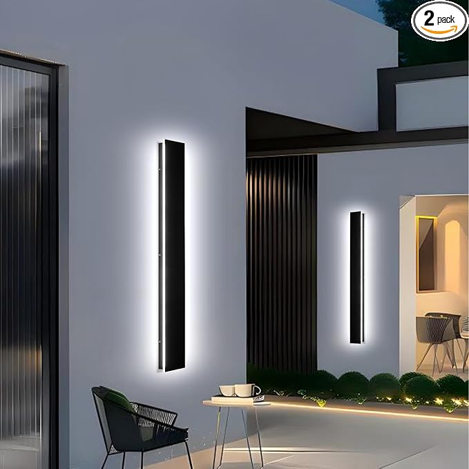 59in 2pcs Modern Outdoor Lights,Upgraded 4.72in Wide Exterior Light Fixtures Wall Mount,IP65 Waterproof Dimmable Black Modern Porch Lights Wall Sconce,LED Long Linear Outside Lighting for Garage,Patio