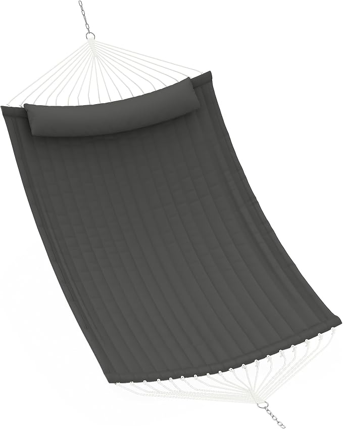 Garvee 2 Person Outdoor Hammock with Stand, Cotton Rope Hammock with Polyester Pad, Arc-Shaped Adjustable Steel Frame, 2-in-1 Hammock for Patio, Backyard, Garden, Beach (Dark Gray)