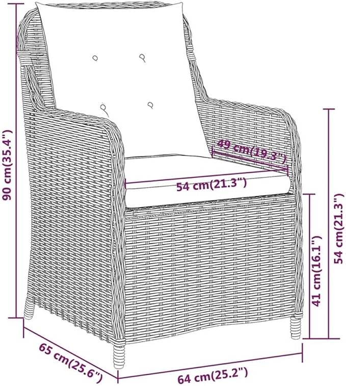 Afuera Living 7-Piece Contemporary Patio Dining Set, Black and Dark Gray Finish, Powder-Coated Steel and Poly Rattan, Rectangular Table with Cushioned Chairs, Weather-Resistant Outdoor Garden
