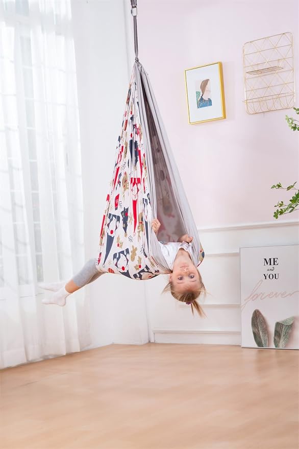 Therapy Swing Hammock Kids Cuddle Sensory Swing Indoor Therapeutic Hammock 360° Rotating Double Layer Elastic Rocking Cloth Swing Gifts for Children with ADHD SPD Asperger Autism (Christmas)