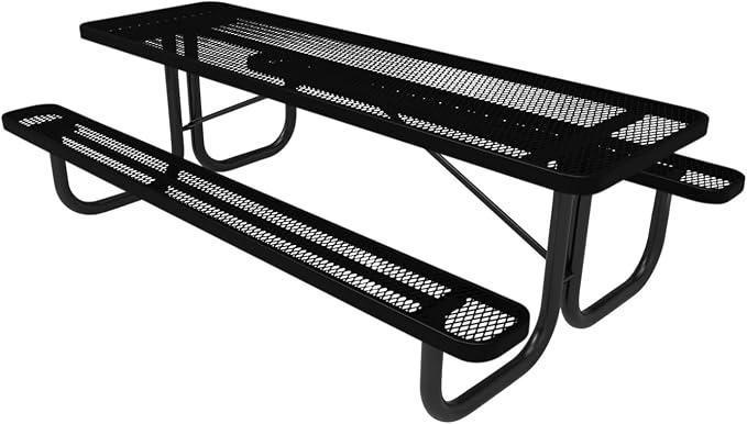 COATEDOUTDOORFURNITURE Heavy-Duty Portable Outdoor Picnic Table, Thermoplastic Coated Expanded Metal Commercial-Grade Patio Dining Furniture Made in America (8ft Rectangular, Textured Black)