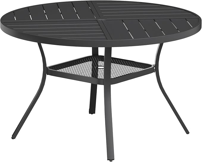 VICLLAX Round Patio Table with Adjustable Umbrella Hole for 4, All Weather Metal Outdoor Dining Table for Lawn Garden, 40.6" Outdoor Coffee Table, Black Tabletop