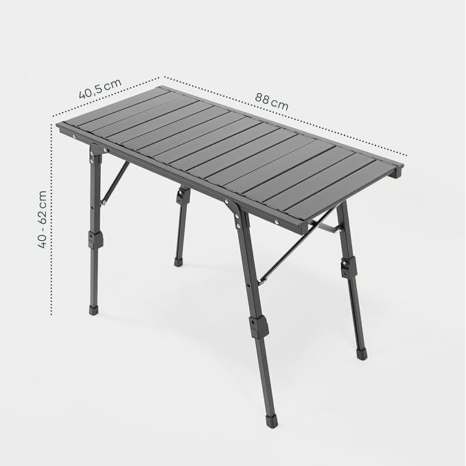 BOXIO - Folding Camping Table 88 x 40 cm Weatherproof Stable & Foldable Height-Adjustable Outdoor Table for Camping, Garden, Balcony & Motorhome Accessories (With Bag)