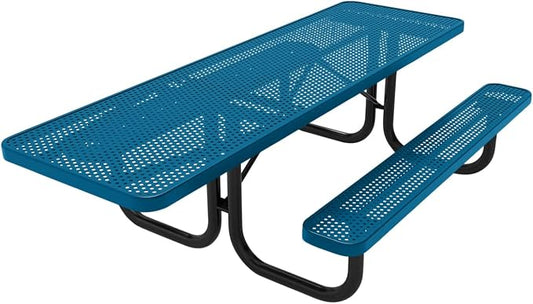 COATEDOUTDOORFURNITURE Heavy-Duty Portable ADA-Compliant Outdoor Picnic Table, Punched Steel Patio Dining Furniture Made in America (8ft Rectangular, One-Side Handicap, Light Blue)