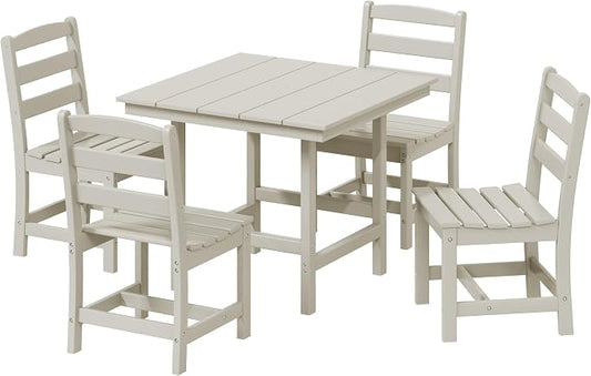 Costaelm Palms 5-Piece HDPE Outdoor Square Patio Dining Table Set with Armless Side Chairs, Sand