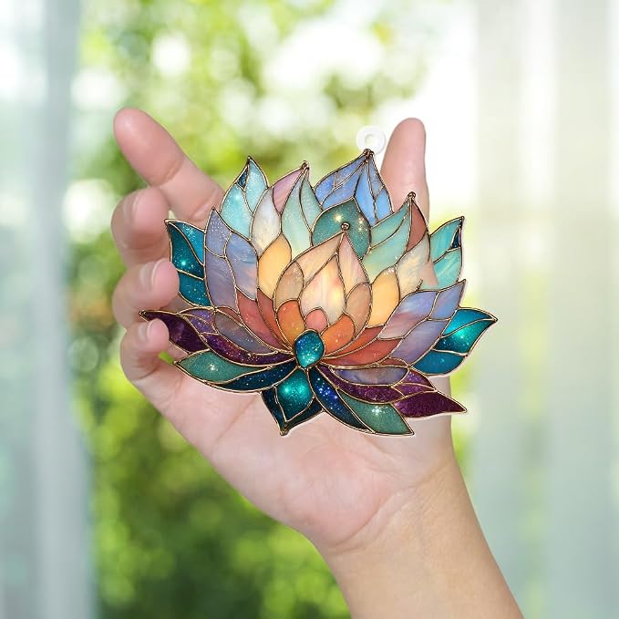 Lotus Stained Glass Acrylic Ornament – Colorful Lotus Flower Suncatcher for Windows, Christmas 2026 Ornament, Holiday & Spiritual Home Décor, Unique Handmade Gift(Sun-24)