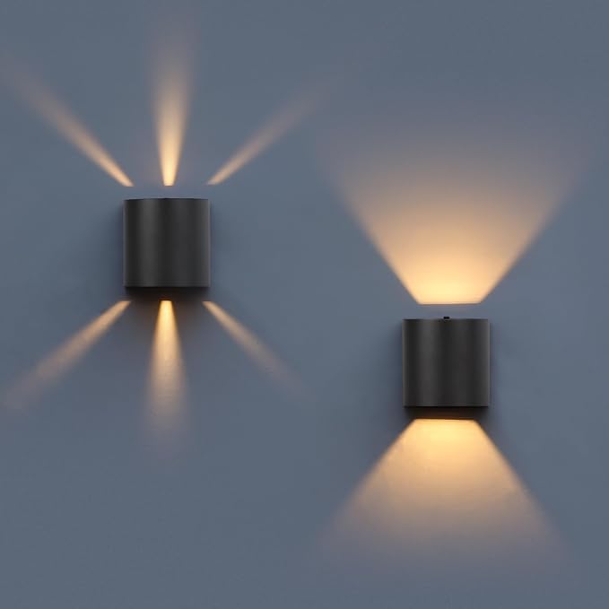 LUTEC 2-Pack LED Up & Down Adjustable Wall Lights,Anti-Rust Aluminium Modern Outdoor Indoor Wall Sconce, 10W, 400LM, 3000K Warm White Exterior Light, IP65 Waterproof for Porch, Patio, Garage-Black