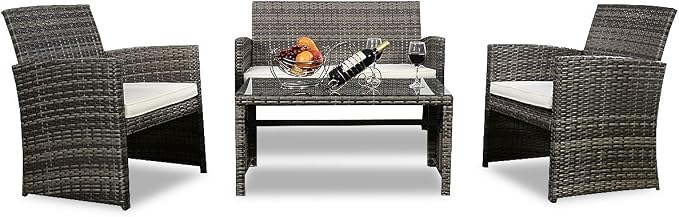 Tangkula AM0948HM Lawn Garden PE Rattan Wicker Furniture (Brown) 4 Piece Outdoor Patio Sofa Set