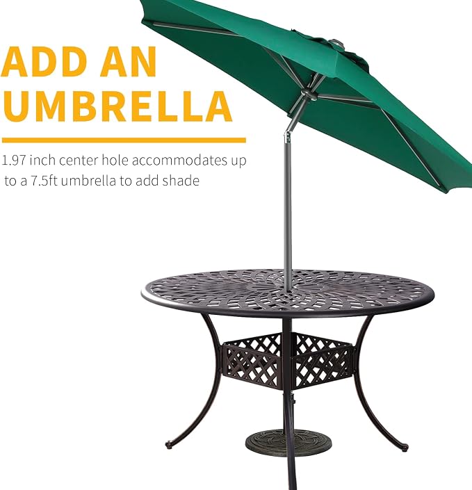 Outdoor Round Cast Aluminum Patio Dining Table with Umbrella Hole, 42" Outdoor Table Metal Frame for Backyard Lawn Balcony Deck, Bronze (42" Round Table)