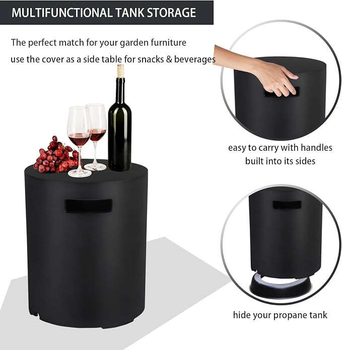 Afterglow 16" Propane Tank Cover Table, Round Tank Container Fits Standard 20 lbs Propane Tank Outdoor Gas Tank, Deck Backyard Patio, Black