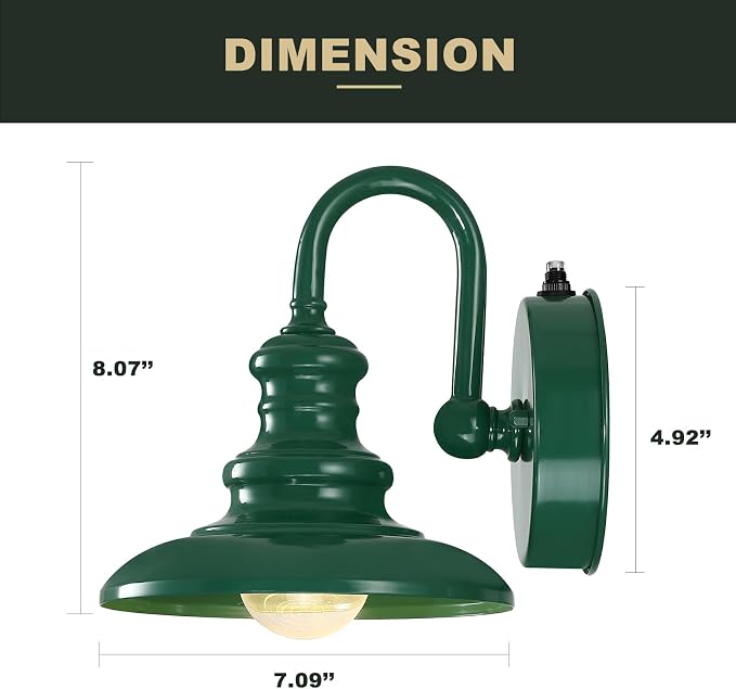 Dusk to Dawn Sensor Outdoor Gooseneck Barn Light Fixture Green | Exterior Wall Sconce Lighting Rustic Outside Porch Lantern Farmhouse Wall Mount Lamp for House Garage Patio