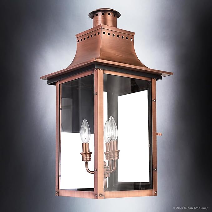 Urban Ambiance Luxury Antique Outdoor Wall Light, Large Size: 23" H x 12" W, with French Country Style Elements, Rustic Copper Finish, UQL1411, Longview Collection