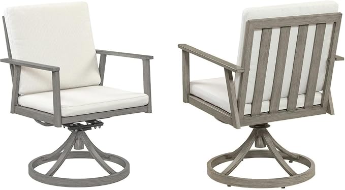 Outdoor Swivel Patio Dining Chairs, 2 Pieces Aluminum Patio Swivel Chairs with Cushions, 360° Rotation, Weather-Resistant Patio Dining Furniture Chairs for Decks, Garden, Poolside, Limed Oak