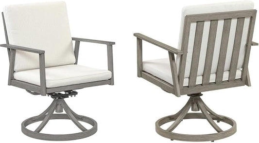 Outdoor Swivel Patio Dining Chairs, 2 Pieces Aluminum Patio Swivel Chairs with Cushions, 360° Rotation, Weather-Resistant Patio Dining Furniture Chairs for Decks, Garden, Poolside, Limed Oak