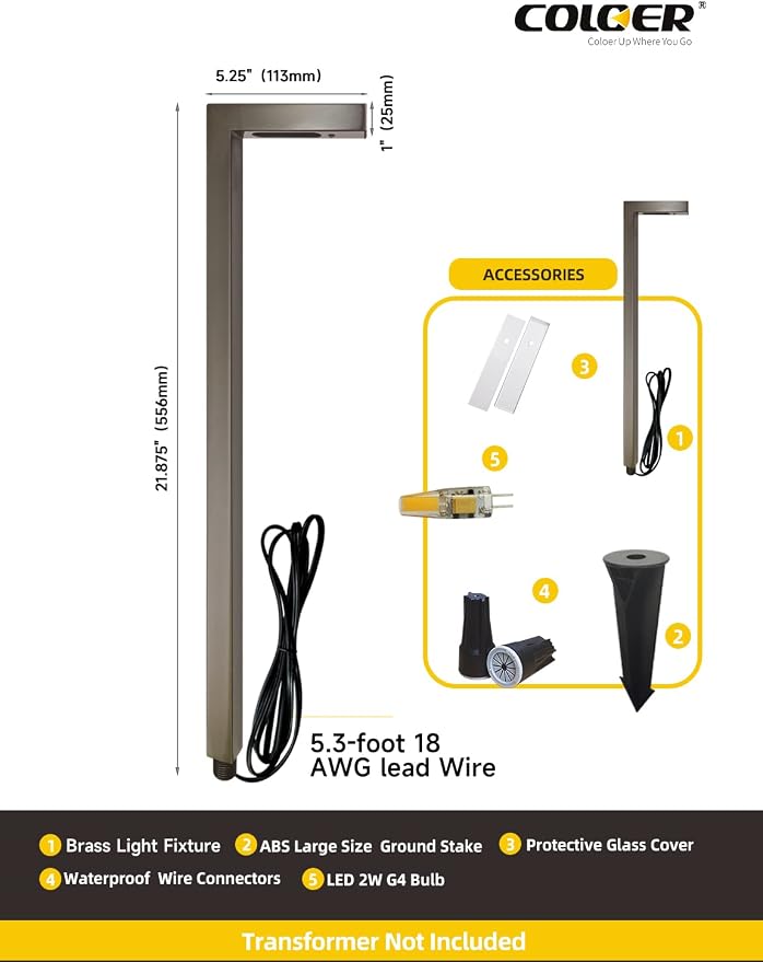 COLOER Brass Low Voltage Outdoor Pathway Lights Bronze Finish 4-Pack with 3W LED G4 Bulb,9-17V AC/DC Garden Lights Electric,Halloween Walkway Light,IP65 Waterproof,2700K Landscape Lighting(603B)