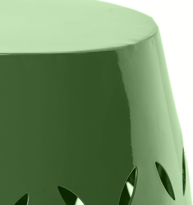 Christopher Knight Home Hayon 17.75'' Small Outdoor Side Table, Metal Outdoor Stool, Lace Cut Iron End Table, Hollow Drum Round Side Table, Decorative Garden Stool with Cutout Design, Green