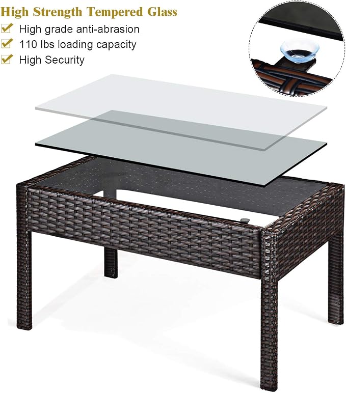 DORTALA 4 Piece Wicker Patio Furniture Set, Outdoor PE Rattan Conversation Set with Loveseat, Chairs & Coffee Table for Backyard Porch Garden Poolside Balcony