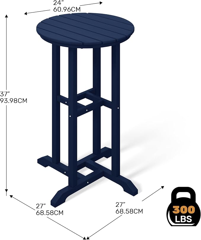 Costaelm Outdoor Bar Table, 37" Counter Height Round Patio Cocktail Bar Table, Patio Bar Table Bistro Dining Table Pub Table for Front Porch Deck, Backyard, Garden, Navy Blue