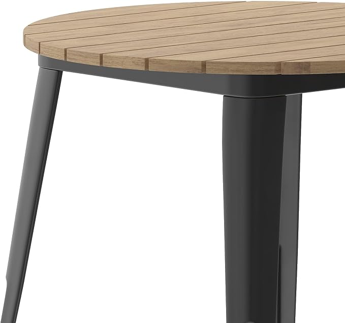Flash Furniture Declan Commercial Outdoor Dining Table, All Weather Poly Resin Top with Steel Base, 30" Round, Brown/Black