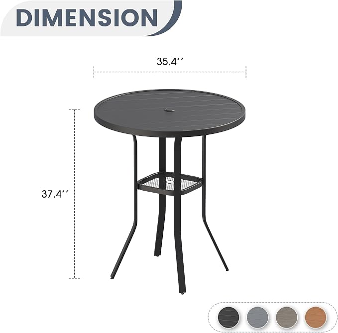 VICLLAX Patio Bar Height Table, Outdoor Round Bar Table with Umbrella Hole for Balcony, Porch, Deck, 37" Black