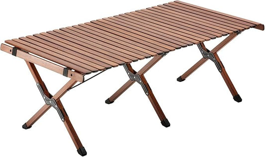 UNICOO –Bamboo Roll Up Picnic Table, Portable Camping Table W/Carry Bag, Low Height Foldable BBQ Top for Indoor & Outdoor Party, BBQ and Hiking (Antique Brown, 4 FT)