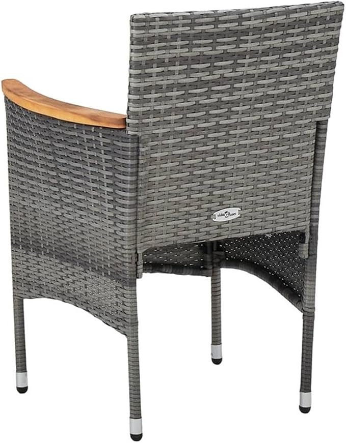 Bowery Hill Contemporary 5 Piece Patio Dining Set, Steel Frame with Poly Rattan and Acacia Wood, Gray and Black Finish, Weather-Resistant Cushions, Square Table and Armchairs, Outdoor Garden Furniture