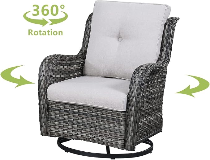 HUMMUH 6 Piece Patio Furniture Set PE Wicker Rattan 3-Seat Outdoor Sectional Sofa with Love Seats,Patio Swivel Chairs,Ottomans Conversation Sets for Garden, Poolside, Backyard