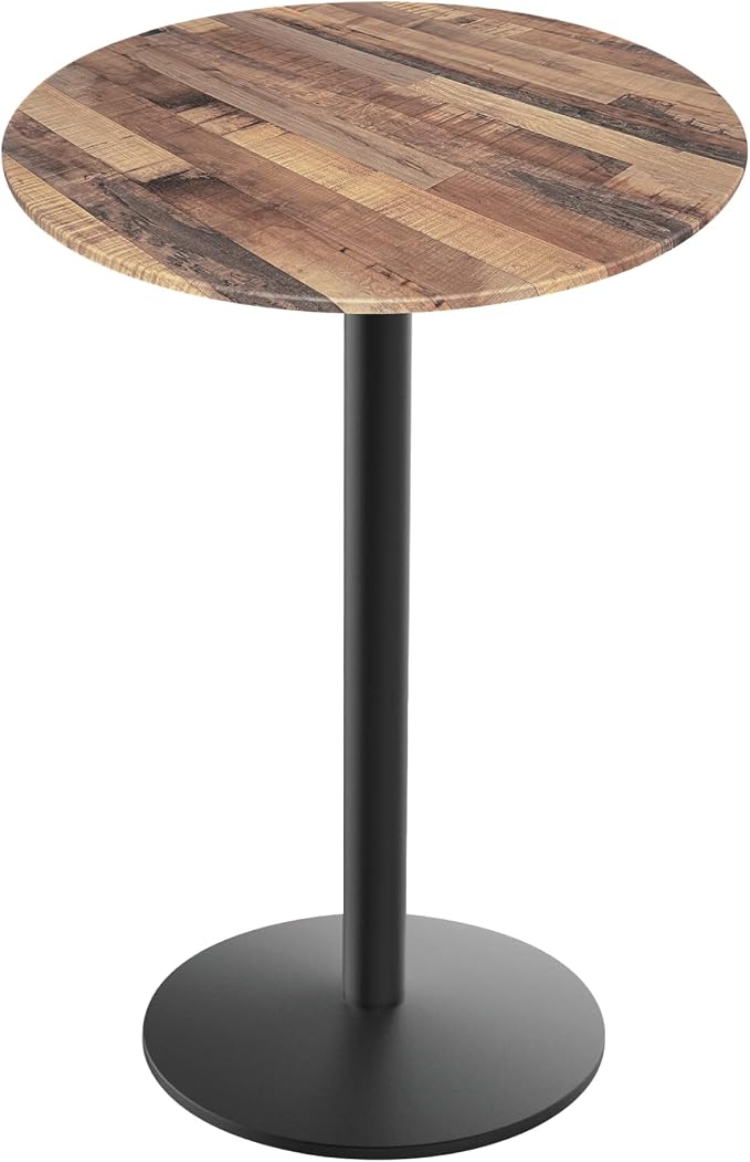 Holland Bar Stool Co. 42" Tall OD214 Indoor/Outdoor All-Season Black Wrinkle Table with 36" Diameter Rustic EuroSlim Top