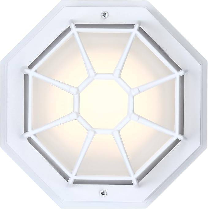 8.5 inch White Outdoor Flush Mount Ceiling Light LED 2700K 3000K 3500K 4000K 5000K 8.5” White Porch Outside Light for Balcony Octagonal LED Ceiling Lights,Aluminum Alloy,Glass,14W, 120V, 750lm-1000Lm