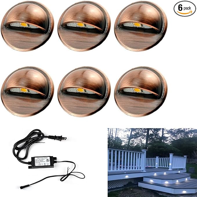 Pack of 6 LED Deck Lights kit Outdoor Garden Yard Decoration Lamp Recessed Landscape Pathway Step Cool White Lighting, Bronze
