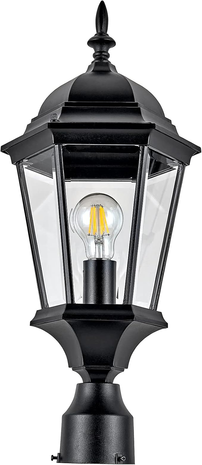 Design House Oak Creek Outdoor Post Light, Textured Black Post Lantern with Clear Beveled Glass, E26 Medium Base, Wet Rated Exterior Lamp for Driveways, Walkways, Porches & Patios, 589192-TBK | Post Mount, Traditional, Aluminum, Lighting, 589192-TBK