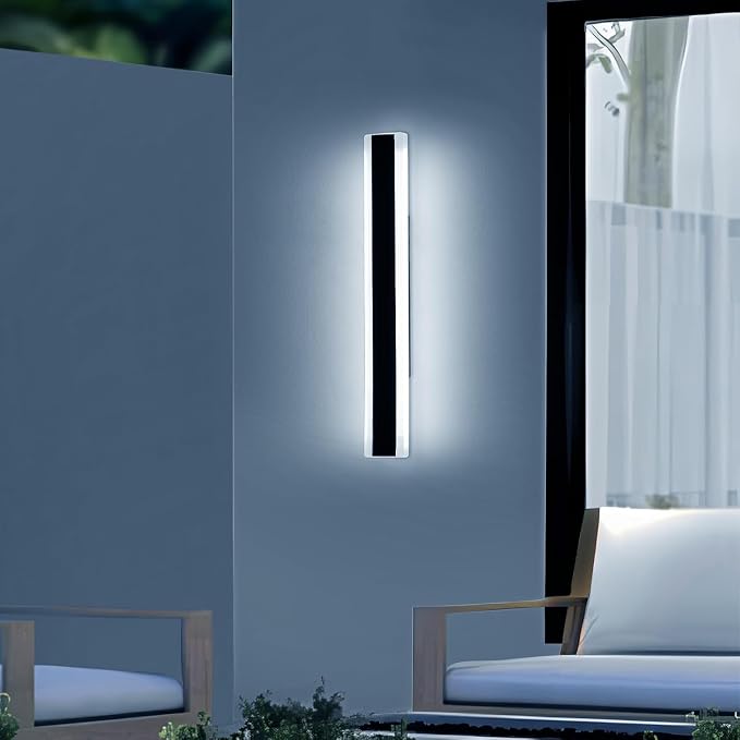 23.6inch Modern Outdoor Light Fixture, 3000K-6000K Dimmable Wall Sconce, IP65 Waterproof Linear Exterior LED Lights, Long Strip Garage Lighting Outside for Porch, Patio, Yard