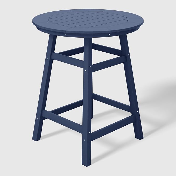 WestinTrends Outdoor 35" HDPE Round Patio Counter Height Bar Table, Navy Blue
