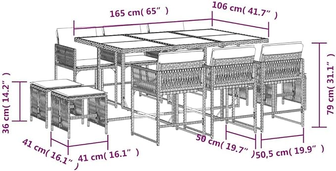 11-Piece Outdoor Dining Set, 10-Seater Garden Patio Furniture, Foldable PE Rattan Table and Chairs with Cushions for Backyard Gatherings