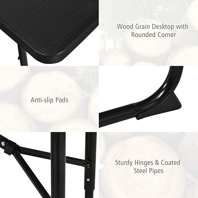 GYMAX Picnic Table, 550 LBS Folding Picnic Tables with Benches & Seats, Weather-Resistant Easy Setup Portable Picnic Table, Wood-Like Foldable Picnic Tables for Outdoors Patio Deck Party BBQ (Black)