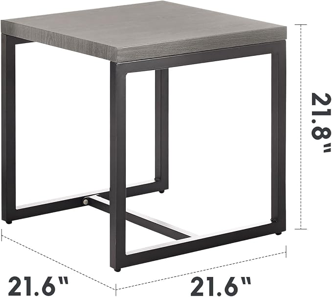 Patio Table Outdoor Side Tables - Coffee Table End Table Square for Outdoor Patio Porch Deck Balcony Garden(Black/Grey Tabletop)