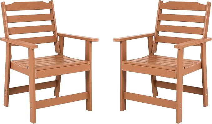 FUNBERRY Outdoor Dining Chairs Set of 2, HDPE Patio Chairs for Outside | Wood-Grain, HDPE All Weather, No Rot or Rust or Crack, UV Fade Shield, 330LBS Weight Capacity, Easy-Clean for Outside