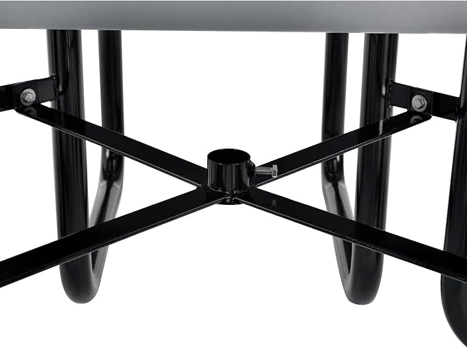 Global Industrial 46" Round Picnic Table, Expanded Metal, Gray Thermoplastic Coating, Attached Benches, 1-1/2” Umbrella Pole Hole, Outdoor-Rated, 1000 lb Capacity