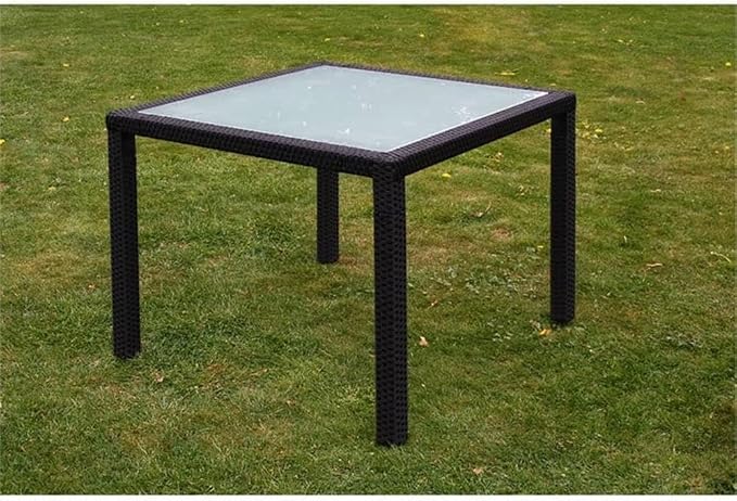 Afuera Living Contemporary 5-Piece Steel Patio Dining Set, Black PE Rattan and Glass Finish, Includes 1 Square Table and 4 Chairs with Cushions, Weather-Resistant Outdoor Garden or Balcony Furniture