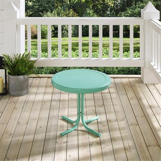 Pemberly Row Modern Steel Patio End Table, Aqua Gloss Finish, 22 in x 22 in x 18.9 in, Retro Weatherproof Powder-Coated Metal Table for Outdoor, Balcony, or Porch Use