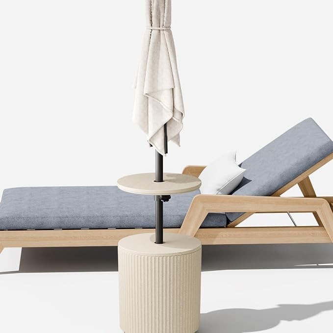 Umbrella Table, Umbrella Side Table, Patio Umbrella Table Tray with Hole, Beach Umbrella Base Table, Outdoor Table with Umbrella Hole for Garden, Balcony, Deck, Poolside, Beige