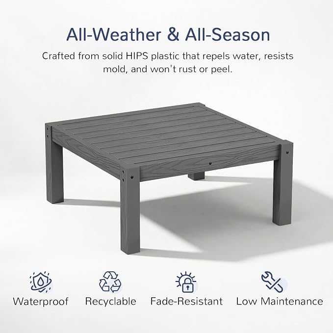 Stoog All-Weather Patio Side Table for Outdoor Sectional Sofas – Modular Connector Table for L/U Shaped Sets, Grey