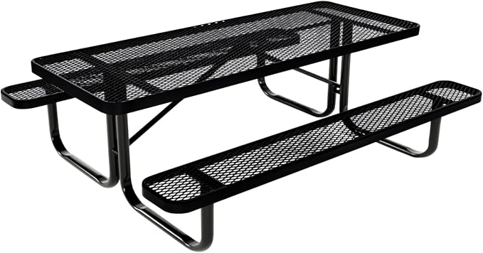 COATEDOUTDOORFURNITURE Heavy-Duty Portable Outdoor Kids Table, Expanded Metal Kids Picnic Table, Commercial-Grade Picnic Table, Made in America (6ft Rectangular, Childrens, Black)