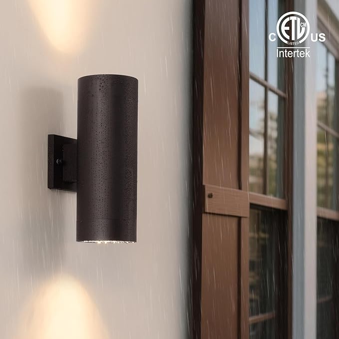 mirrea 12" Modern Outdoor Porch Light 2 Lights, 2 Pack, Oil Rubbed Bronze | Aluminum cylinder exterior fixtures, tempered glass cover, waterproof wall sconce & patio light for outdoor use.