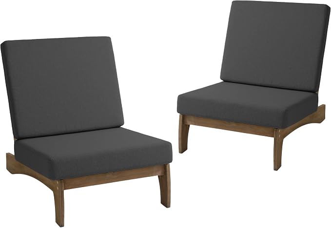 Pia Ricoo Patio Chairs Set of 2, Heavy Duty Wood Patio Furniture Set with Thick Cushions, Bistro Set All-Weather Outdoor Chairs for Balcony, Deck, Poolside, Porch - Drak Gray