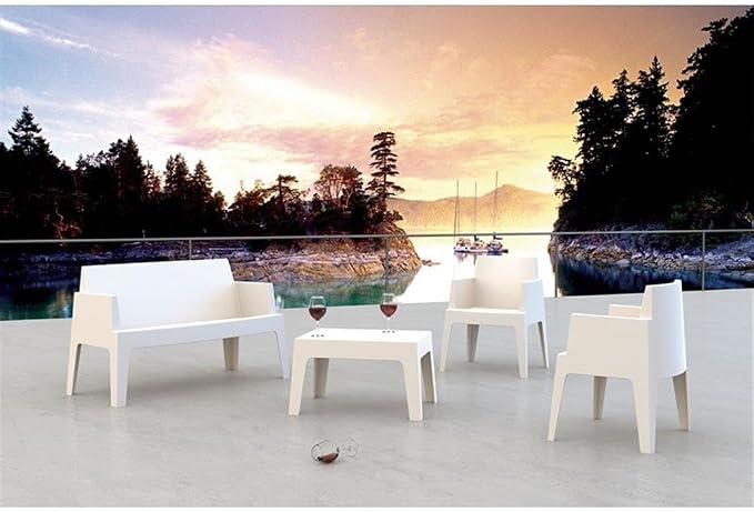 Compamia Box Resin Patio Coffee Table in White, Commercial Grade