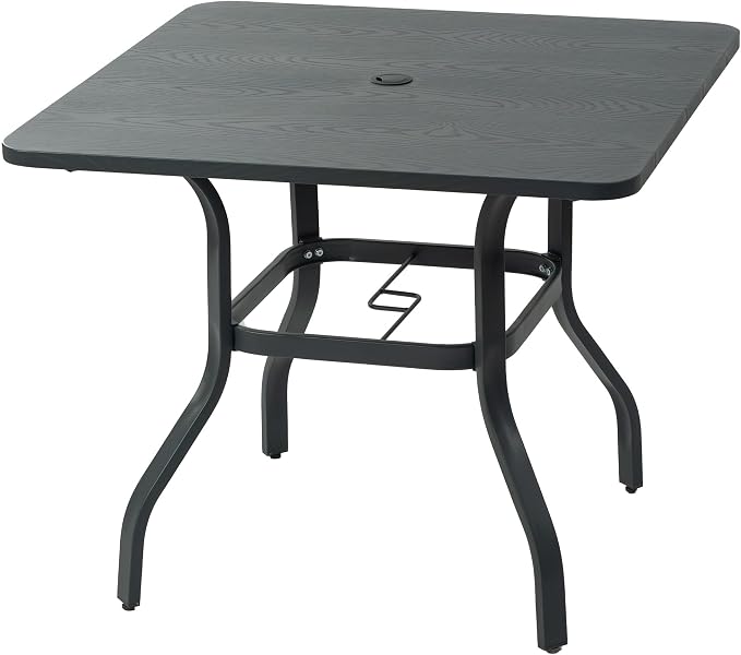 Kozyard 35.4" Square Outdoor Dining Table for 4, Steel Frame with Textured Wood-Grain Tabletop, Patio Table with Umbrella Hole for Backyard, Balcony, Garden Gray