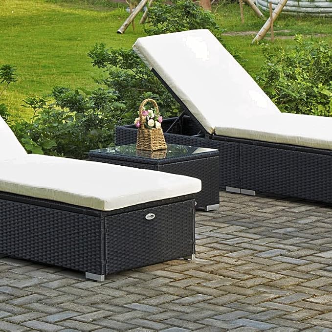 DIMAR GARDEN Outdoor Coffee Table Wicker Patio Side Table with Glass Top,19.7in Black