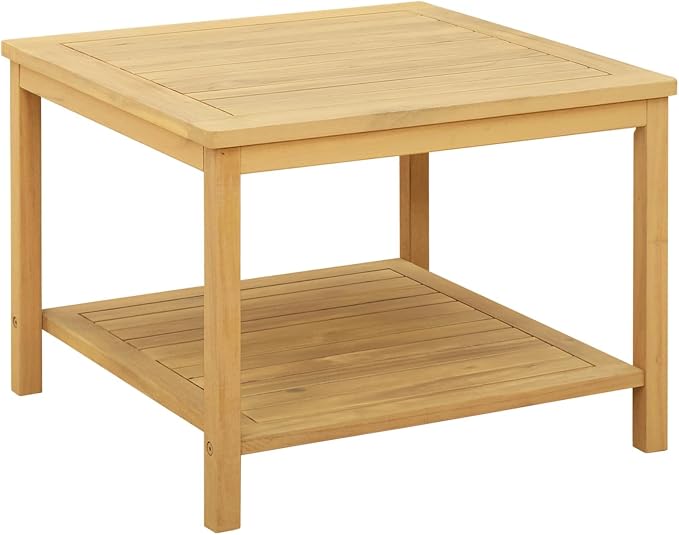 Solid Acacia Wood Side Table, 23.6 x 23.6 x 17.7 Inch End Table with Storage Shelf for Patio Garden Living Room, Indoor Outdoor Accent Table