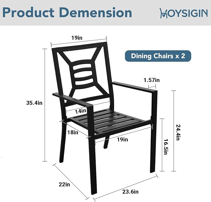 Patio Dining Chairs Set of 2, Stackable Metal Patio Chairs with High Back for Deck Bistro Porch Lawn, Black Wrought Iron Outdoor Dining Chairs
